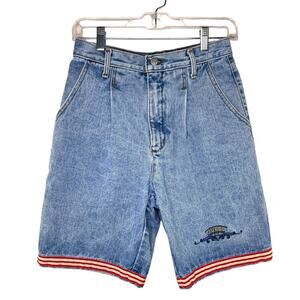 Guess Jean Shorts Womens 30 Blue Red Yellow Ribbon High Waist Y2K American VTG